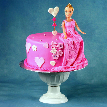 Bow Tie Topped Barbie Two- Tier Fondant Cake - Dough and Cream